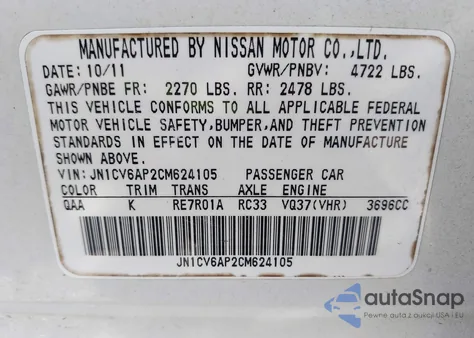 2012 Infiniti G37 Journey from USA, damaged, VIN JN1CV6AP2CM624105